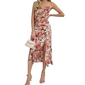 UTNISAN Floral Print Cowl Neck Satin Midi Slip Dress Women's‎ Size Medium